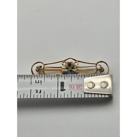 Antique Art Nouveau 10k Gold Enamel Pansy Brooch - Picture 7 of 7